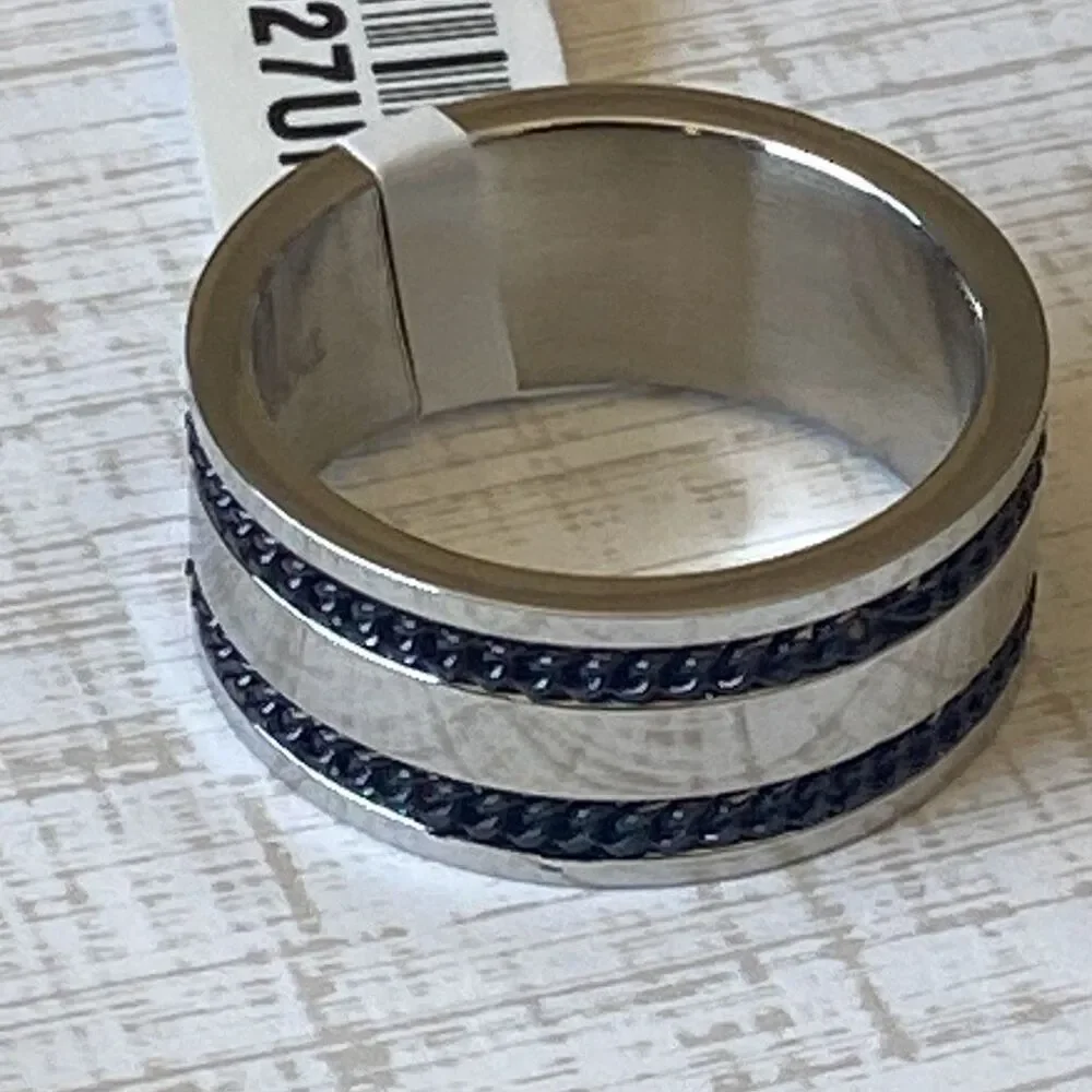 Men’s Stainless Steel Ring Size 11 Chain Link Detail Black & Silver